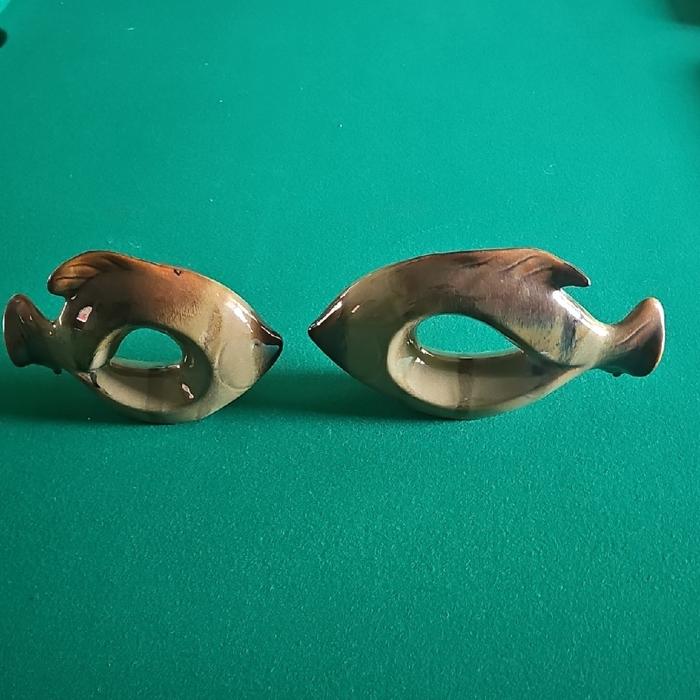 Vintage Ceramic Glazed Pottery Set of 2 Fish Decor Set Ombre Design